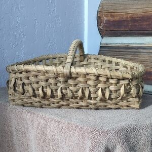 Woven Natural Basket With Handle Tan Large Shallow Storage Room Decor Gifting
